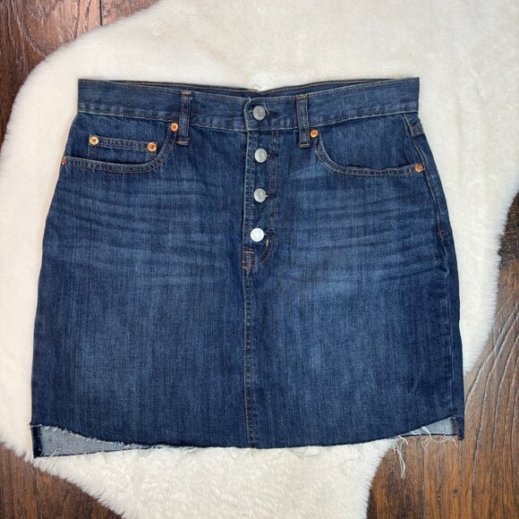 GAP Dresses & Skirts - Gap Mini Skirt 30 Medium Wash Denim Button-Fly Raw Hem Blue Cotton Casual